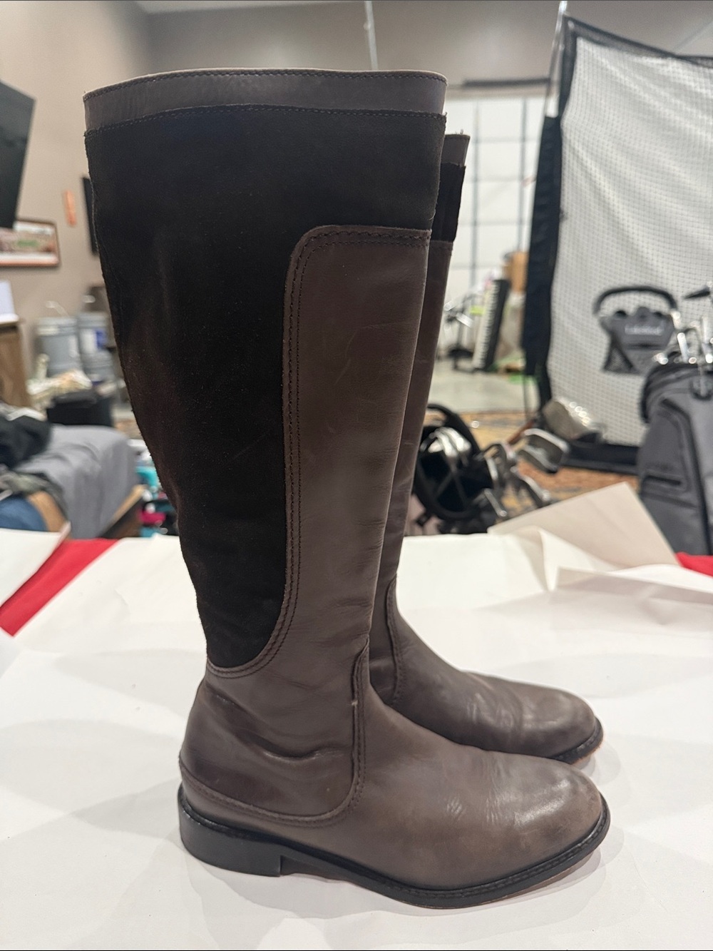 Johnston & Murphy Tall Brown Leather and Suede Riding Boots